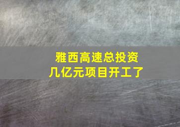 雅西高速总投资几亿元项目开工了