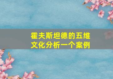 霍夫斯坦德的五维文化分析一个案例