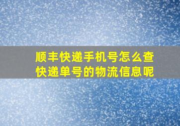 顺丰快递手机号怎么查快递单号的物流信息呢