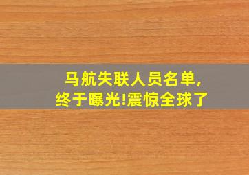 马航失联人员名单,终于曝光!震惊全球了