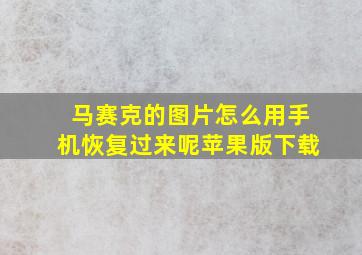 马赛克的图片怎么用手机恢复过来呢苹果版下载