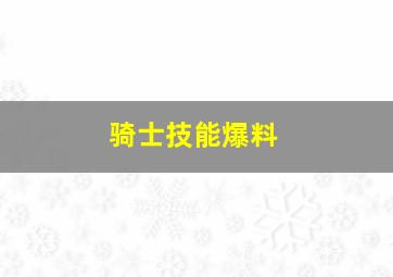 骑士技能爆料