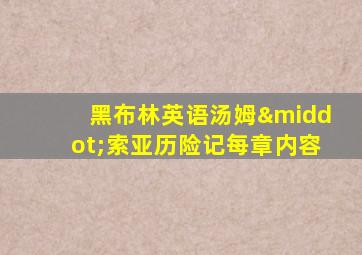 黑布林英语汤姆·索亚历险记每章内容