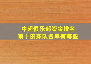 中超俱乐部资金排名前十的球队名单有哪些