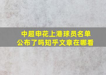 中超申花上港球员名单公布了吗知乎文章在哪看