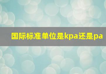 国际标准单位是kpa还是pa