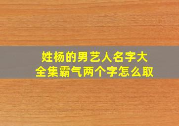 姓杨的男艺人名字大全集霸气两个字怎么取