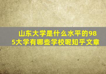 山东大学是什么水平的985大学有哪些学校呢知乎文章