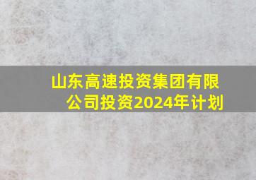 山东高速投资集团有限公司投资2024年计划