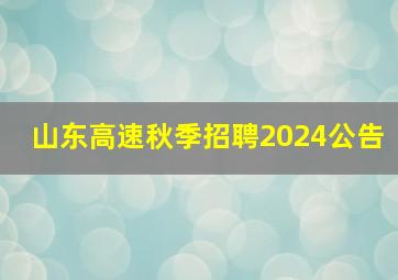 山东高速秋季招聘2024公告