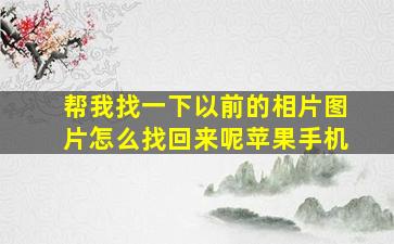 帮我找一下以前的相片图片怎么找回来呢苹果手机