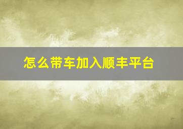 怎么带车加入顺丰平台