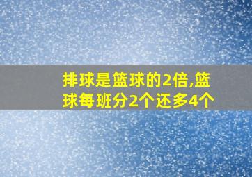 排球是篮球的2倍,篮球每班分2个还多4个