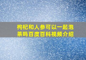 枸杞和人参可以一起泡茶吗百度百科视频介绍