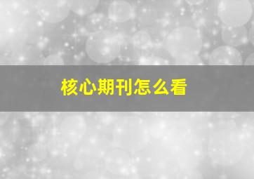 核心期刊怎么看