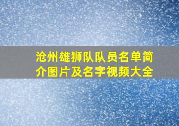 沧州雄狮队队员名单简介图片及名字视频大全