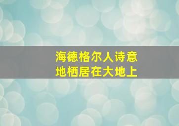 海德格尔人诗意地栖居在大地上