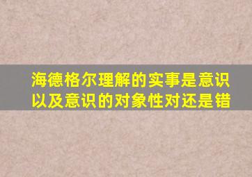 海德格尔理解的实事是意识以及意识的对象性对还是错