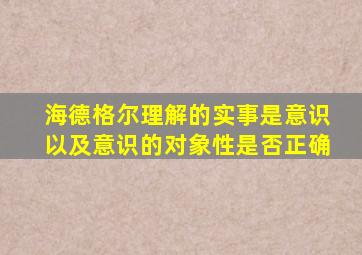 海德格尔理解的实事是意识以及意识的对象性是否正确