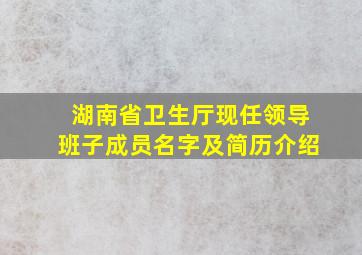 湖南省卫生厅现任领导班子成员名字及简历介绍