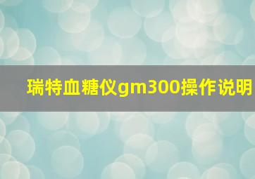 瑞特血糖仪gm300操作说明