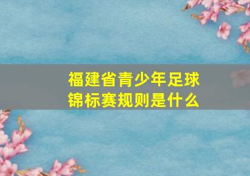 福建省青少年足球锦标赛规则是什么