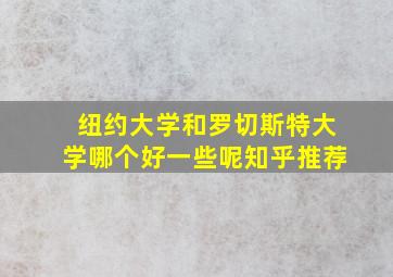 纽约大学和罗切斯特大学哪个好一些呢知乎推荐