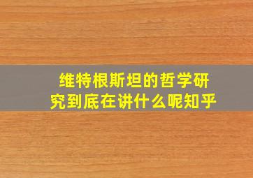 维特根斯坦的哲学研究到底在讲什么呢知乎