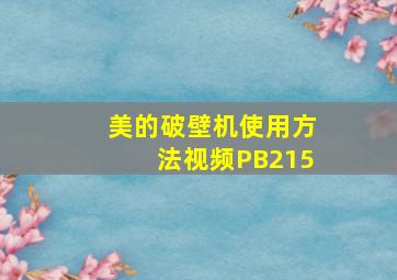 美的破壁机使用方法视频PB215