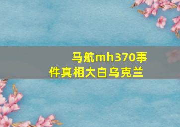 马航mh370事件真相大白乌克兰