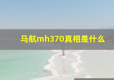 马航mh370真相是什么