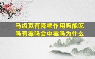 马齿苋有降糖作用吗能吃吗有毒吗会中毒吗为什么